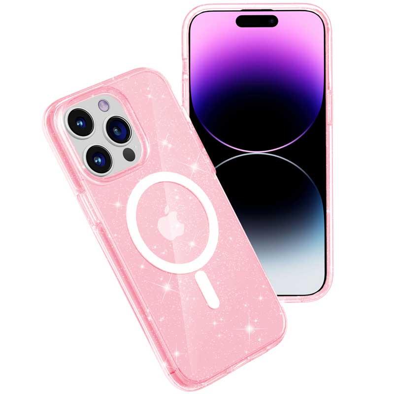 Противоударный Чехол Epik для Apple iPhone 15 Pro (6.1") Galaxy Sparkle (MagFit) TPU Pink+Glitter - фото 3