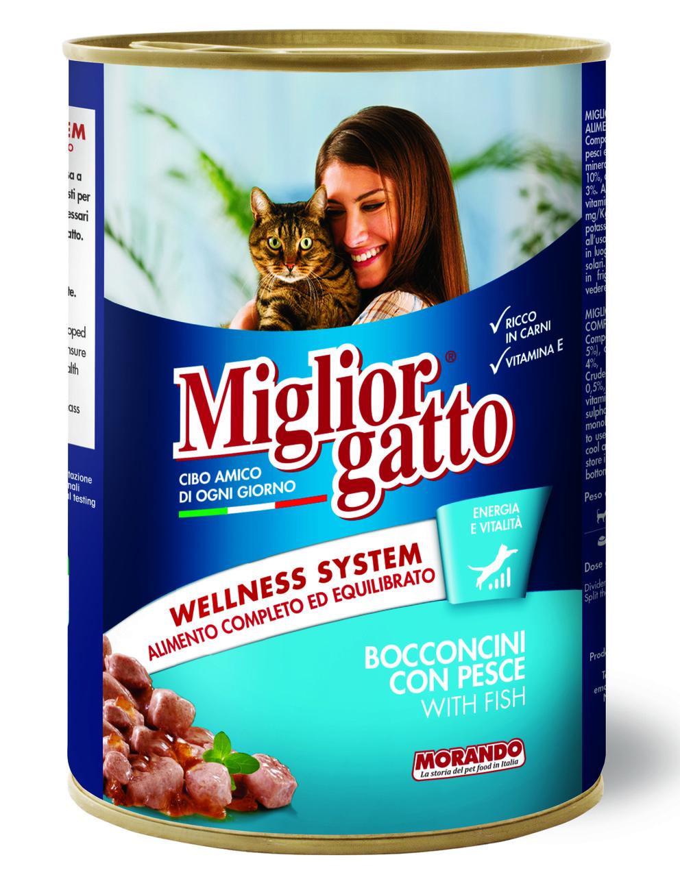 Корм влажный для взрослых кошек Morando Migliorgatto кусочки с рыбой 405 г (01224)