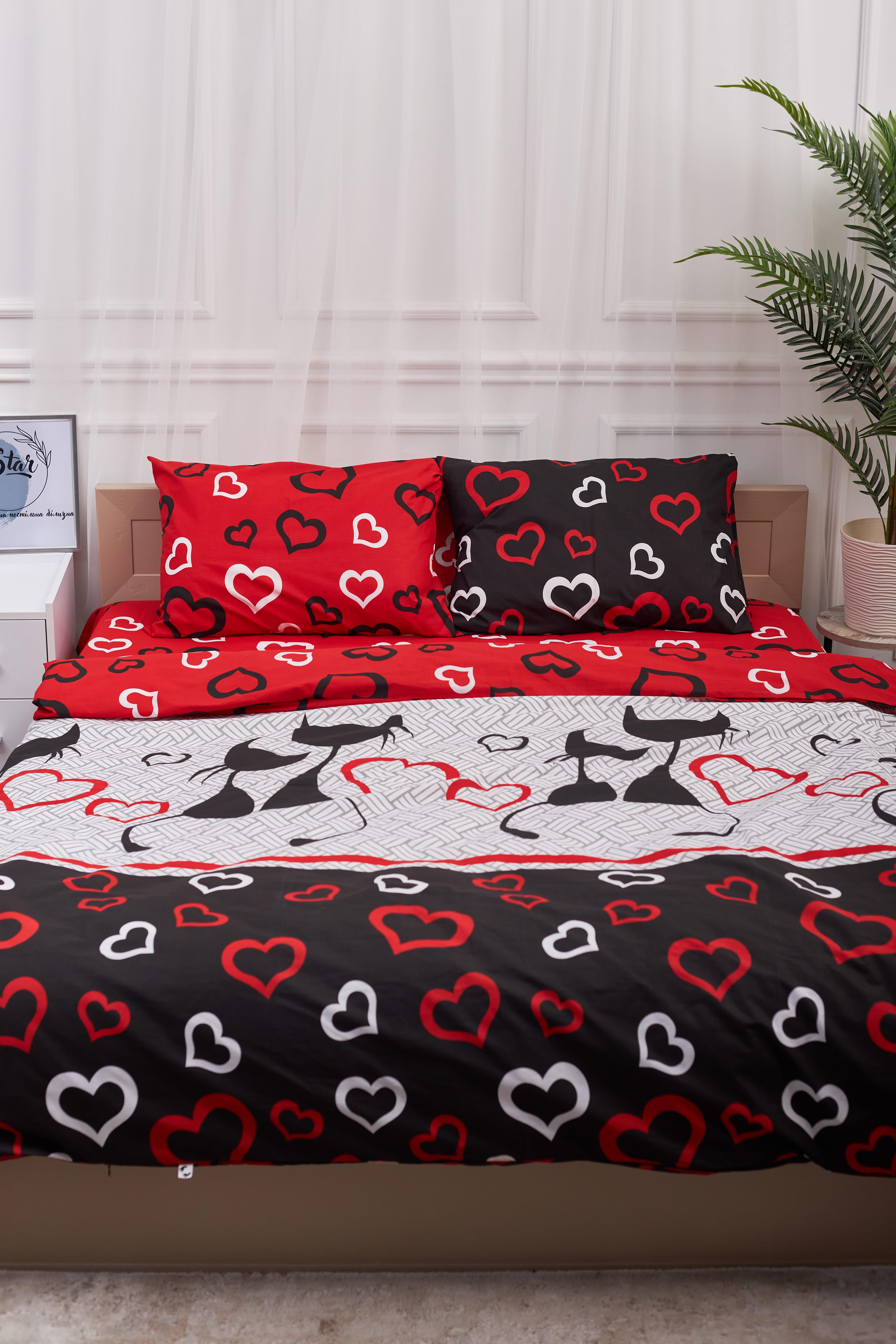 Комплект постельного белья Moon&Star Love Cats Gold Люкс бязь евро полуторный 160х220 см наволочки 2 шт. (MS-820001170)