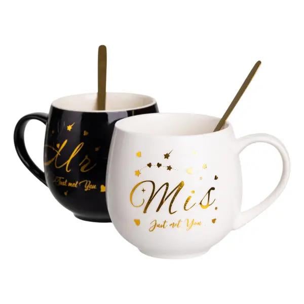 Чашки парные фарфоровые Mr&Mis для горячих напитков с ложками 350 мл (FM-29)