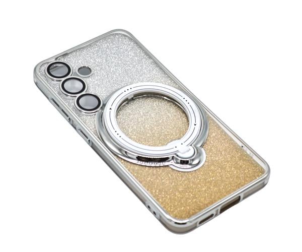 Силиконовый чехол накладка Glitter Case для Samsung Galaxy S24 с металлическим кольцом держателем и защитой для камеры Серебряный Силиконовый чехол накладка Glitter Case для Samsung Galaxy S24 с металлическим кольцом держателем и защитой для камеры Серебряный