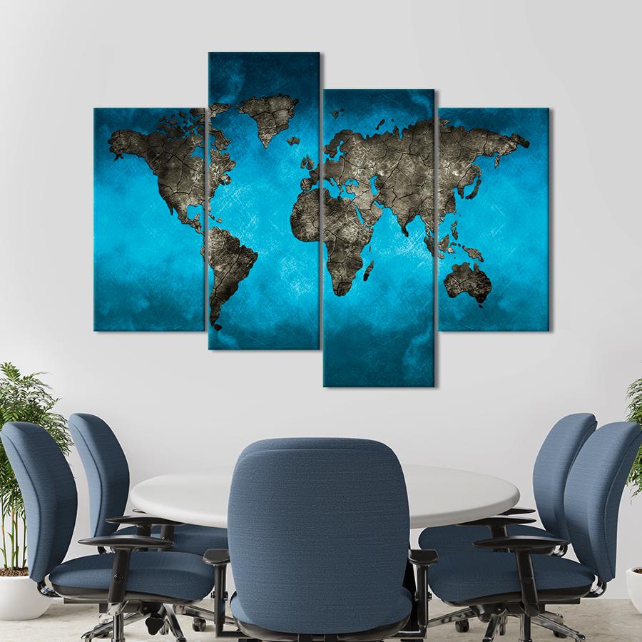 Картина карта Мрачная карта мира на фоне голубых океанов 129x90 см (A1337-4)