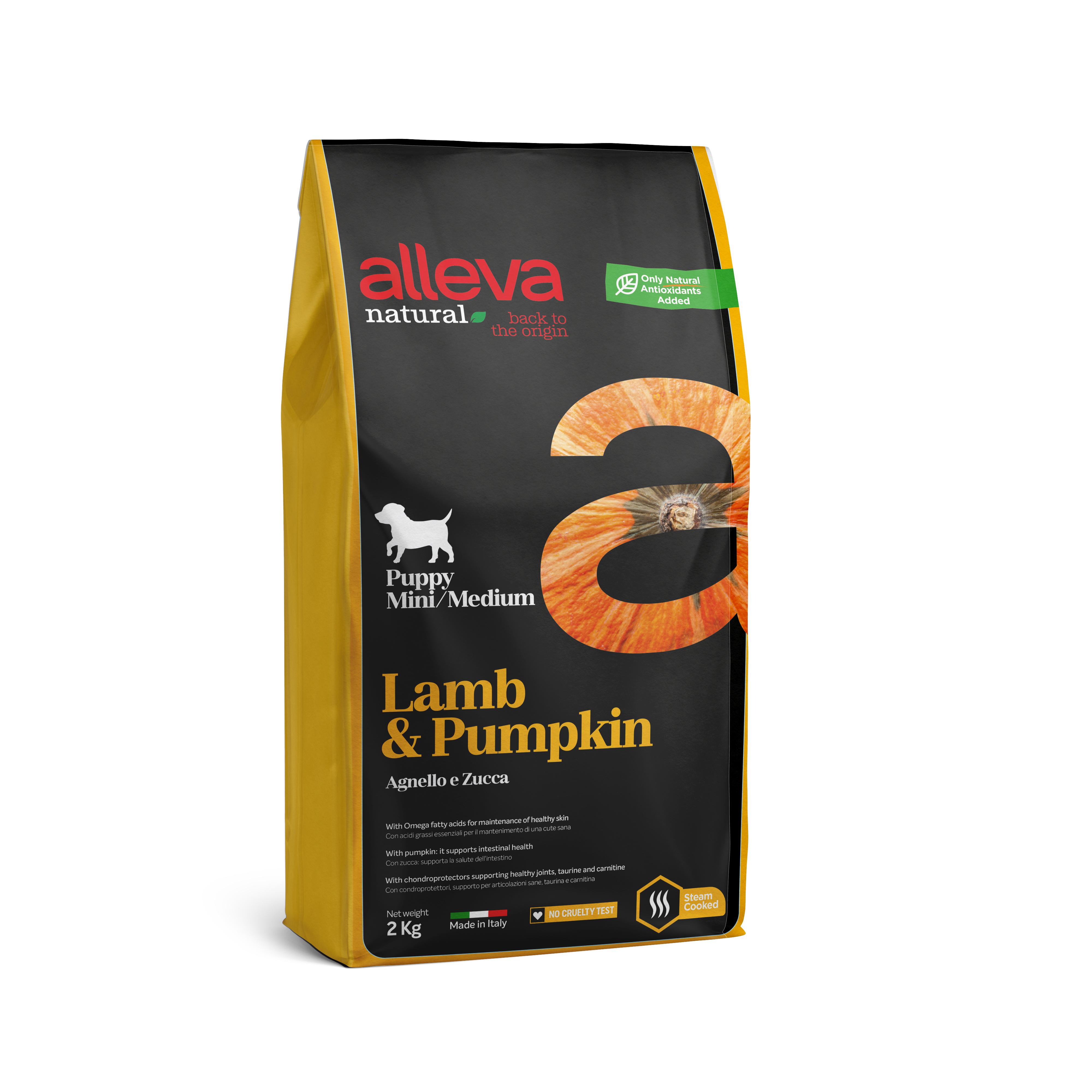 Корм сухий для цуценят дрібних і середніх порід Alleva NATURAL Puppy Lamb&Pumpkin MINI/MEDIUM з ягням та гарбузом 2 кг (P10217)