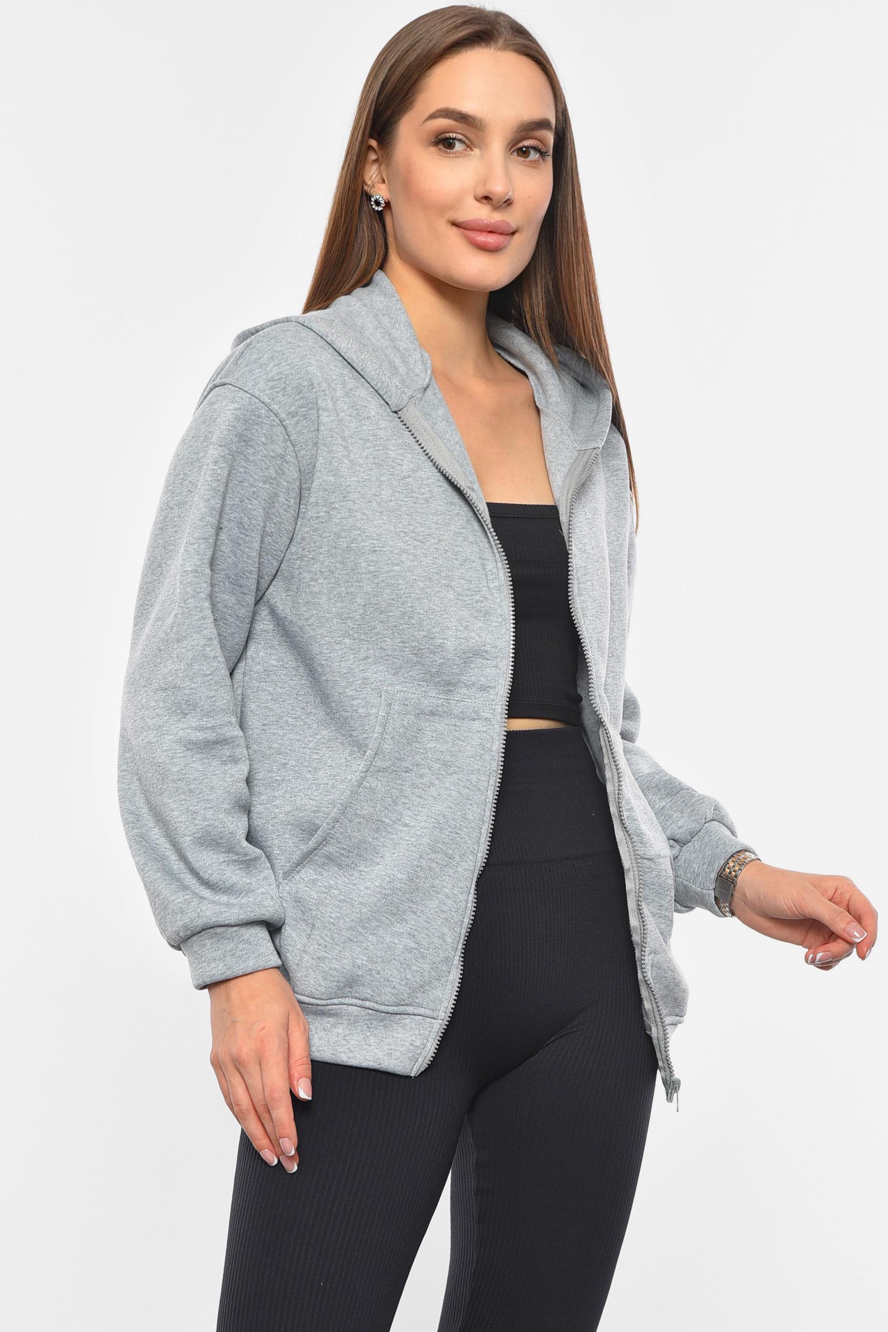 Кофта женская на флисе на молнии S-M Серый (190977) - фото 2 Кофта женская на флисе на молнии S-M Серый (190977) - фото 2