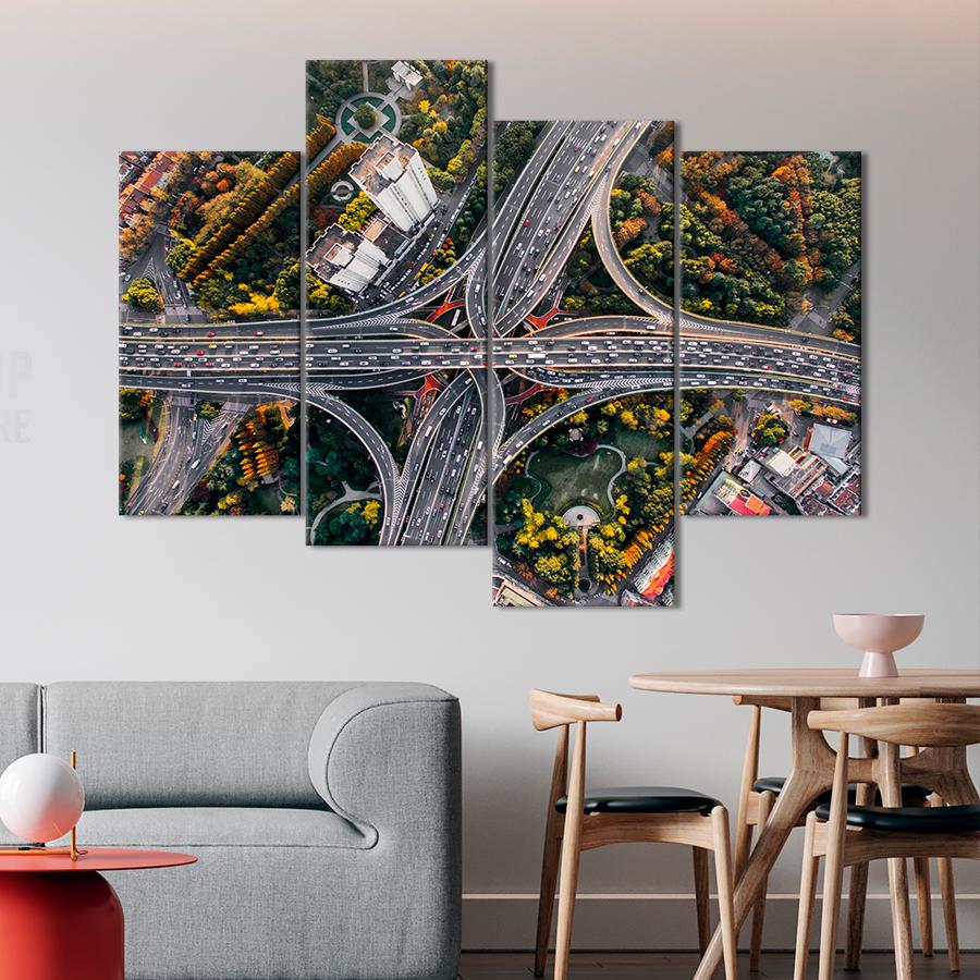 Картина город Грандиозная транспортная развязка в большом городе 129x90 см (A665-4)