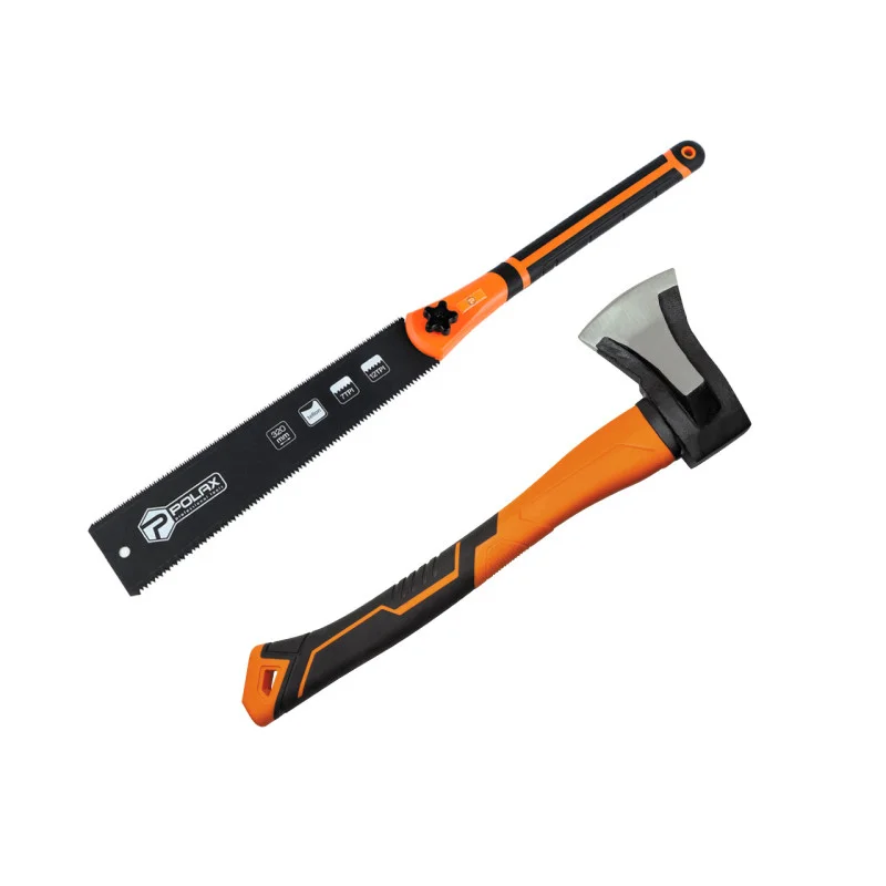 Набір садових інструментів Polax сокира-колун 1 кг і ножівка по дереву двостороння (770-18)