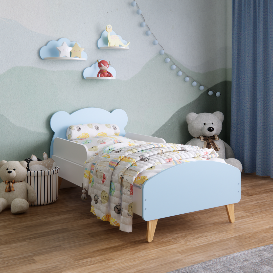 Детская кроватка Мишка с бортиками для детей 3-7 лет для мальчиков 140х70 см Голубой - фото 1 Детская кроватка Мишка с бортиками для детей 3-7 лет для мальчиков 140х70 см Голубой - фото 1