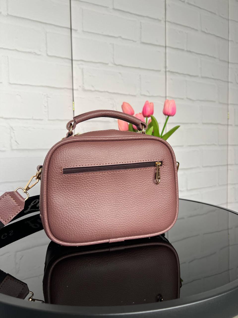 Сумка женская кросс-боди из экокожи с широко ремнем Темно-пудровый (2732414511) - фото 4