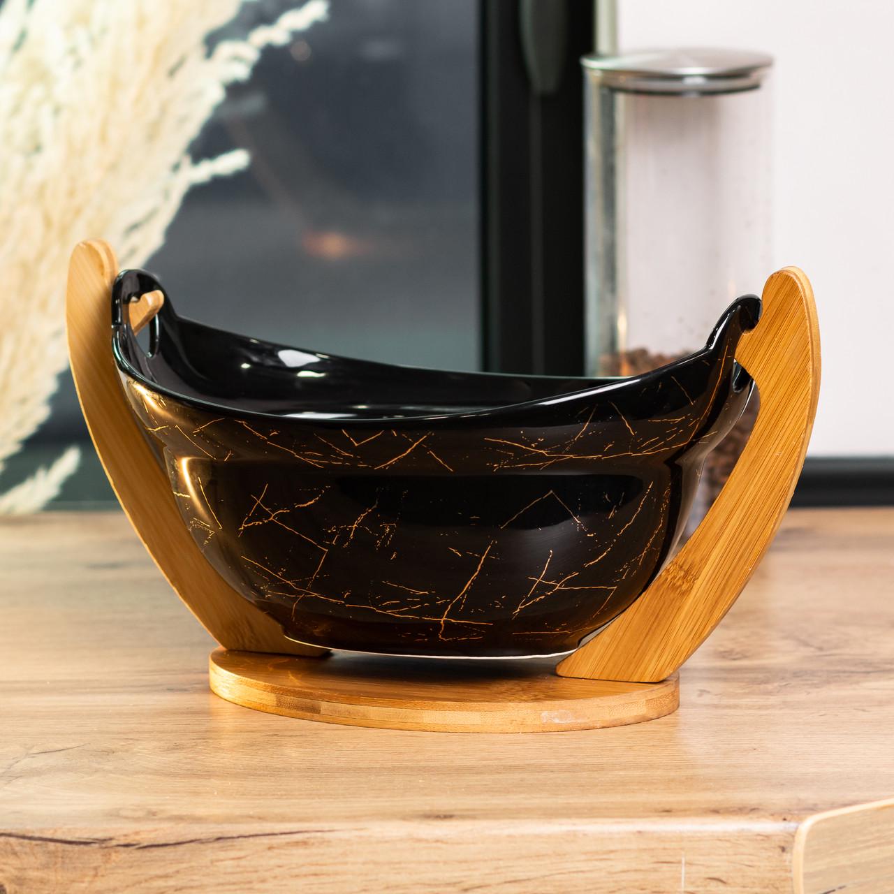 Фруктівниця керамічна з бамбуковою підставкою 32x18,5x18 см (4764) - фото 2 Фруктівниця керамічна з бамбуковою підставкою 32x18,5x18 см (4764) - фото 2