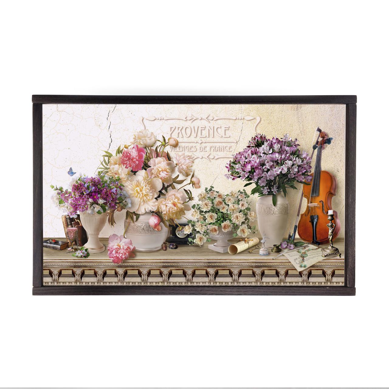 Поднос-столик деревянный на ножках Букет пион и скрипка 33х53 см (прпс0506к)