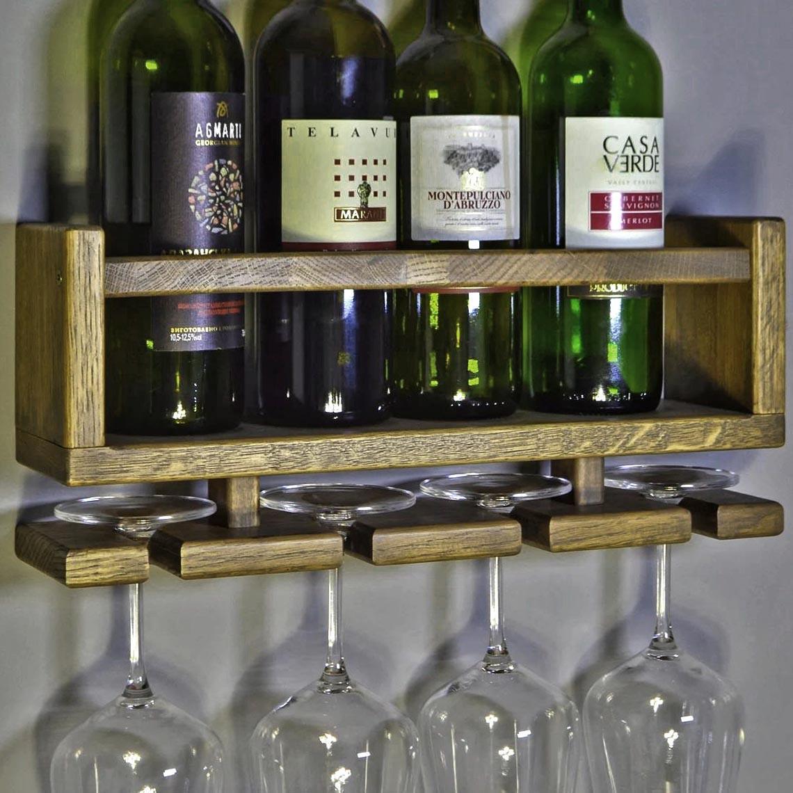 Полка для вина настенная из дерева Киото Мускат (ПНК-000207)