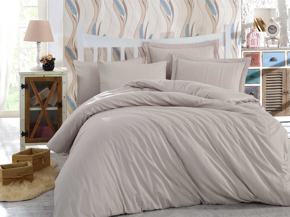 Комплект постельного белья Hobby Exclusive Sateen Diamond Stripe 200х220 см/50х70 см 2 шт./70х70 см 2 шт. Капучино