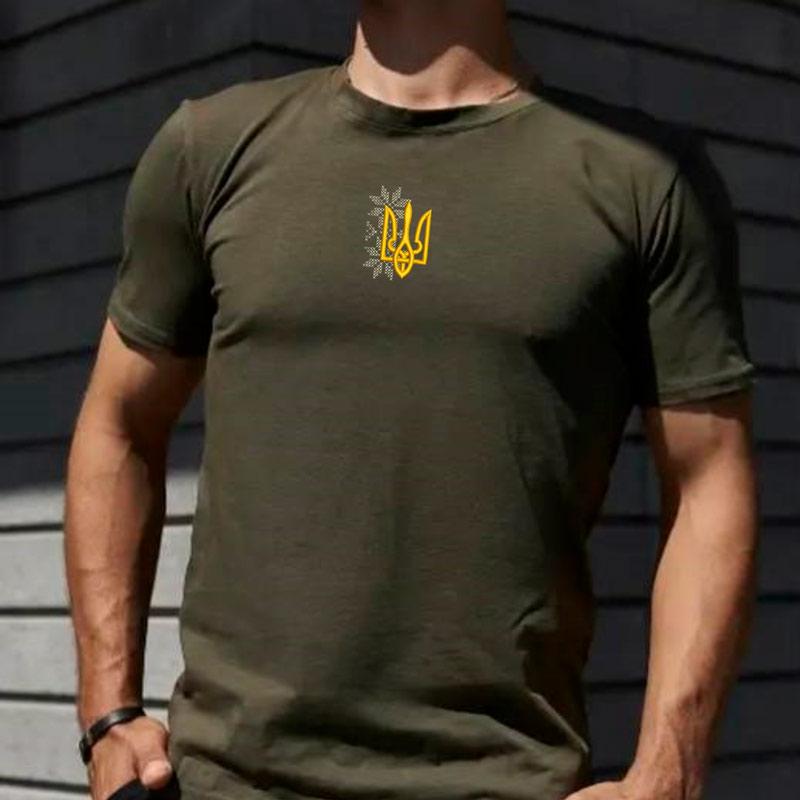 Футболка з вишивкою тризуба 01-1 чоловіча S Хакі (726990-14-15)
