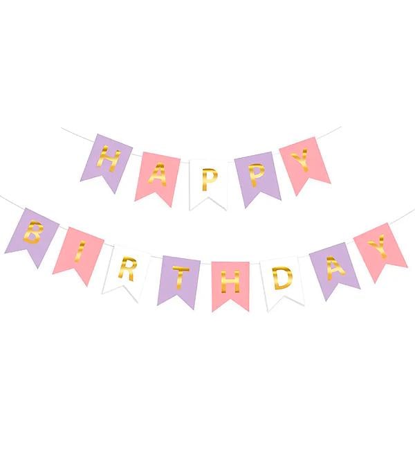 Гирлянда из флажков Happy Birthday 230 см Бело-розовый (29548990)