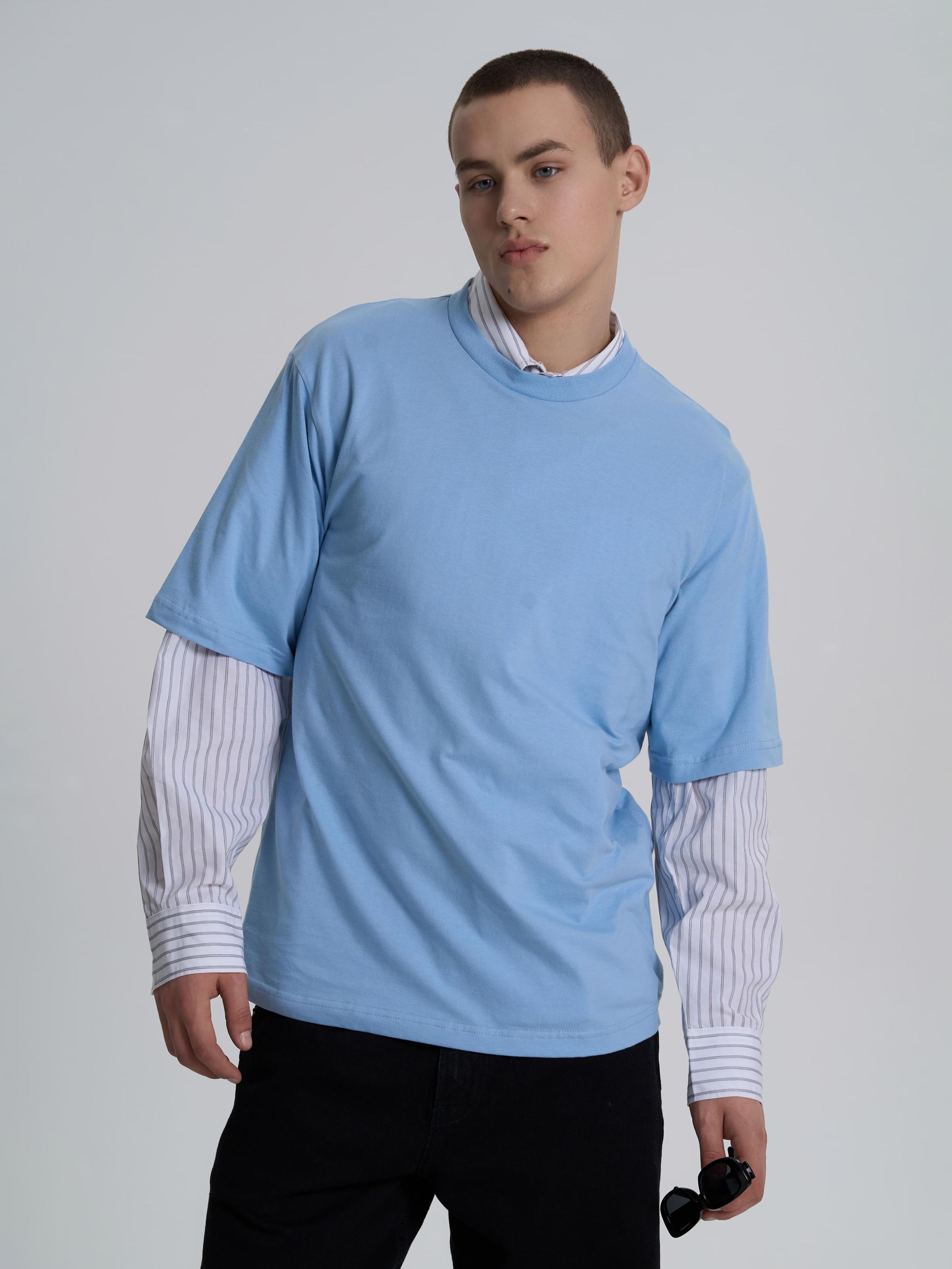Мужская футболка оверсайз ROZA 211143 L Серо-голубой (4824005731440) - фото 4
