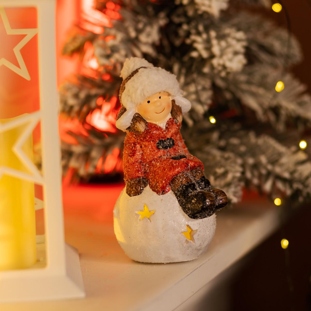 Новогодняя фигурка с подсветкой Девочка на снежном шаре 9,5х8х16 см (CR-5-19)