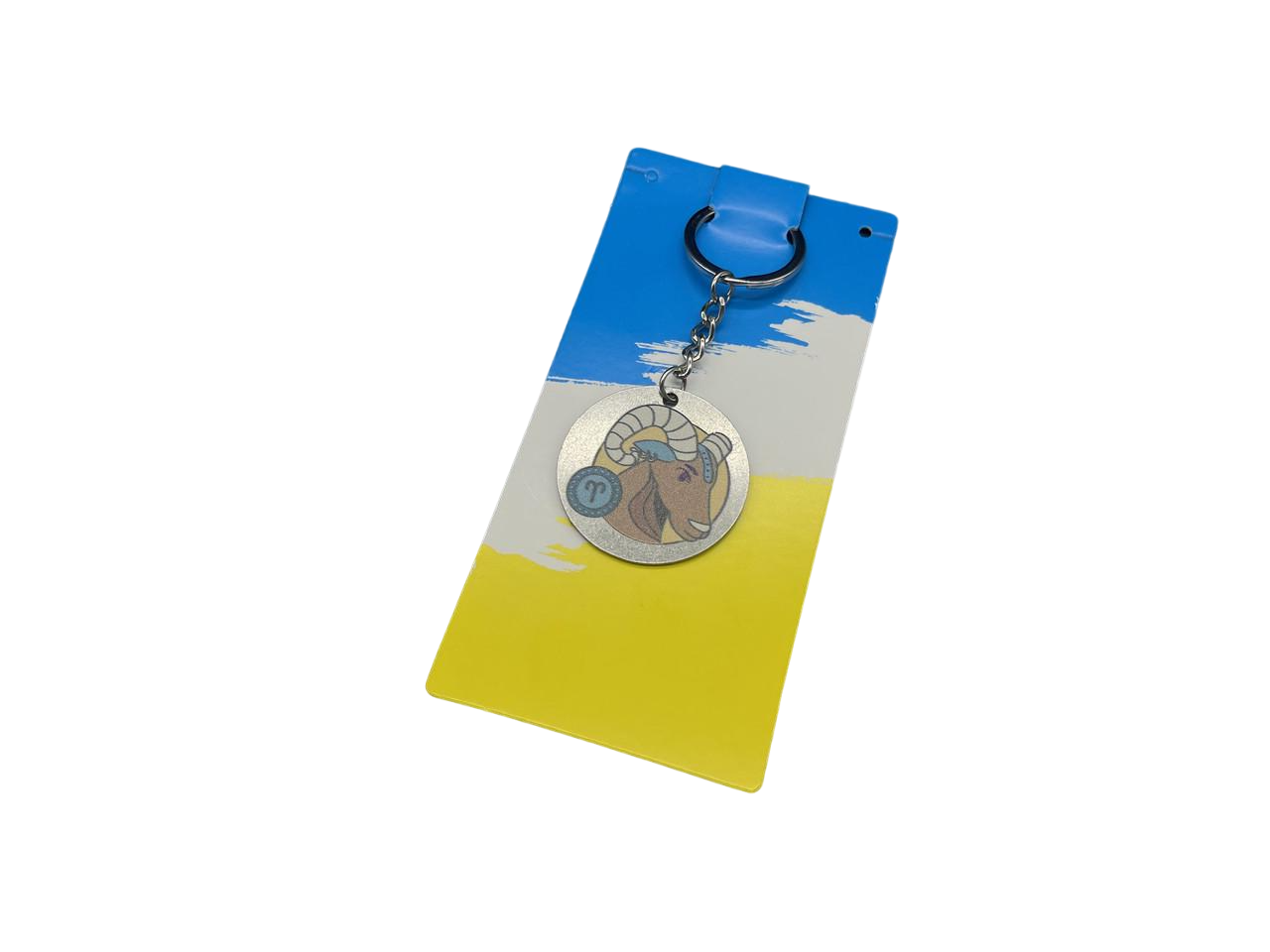 Брелок круглый двусторонний Знак Зодиака Овен металлический УФ-печать 40 мм (ZD-013)