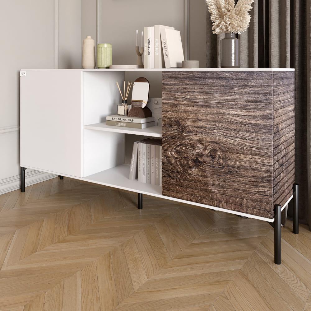 Комод відкритий Lion Грей на чорних металевих ніжках Німфея Альба/Дерево (000-000-2173) - фото 1