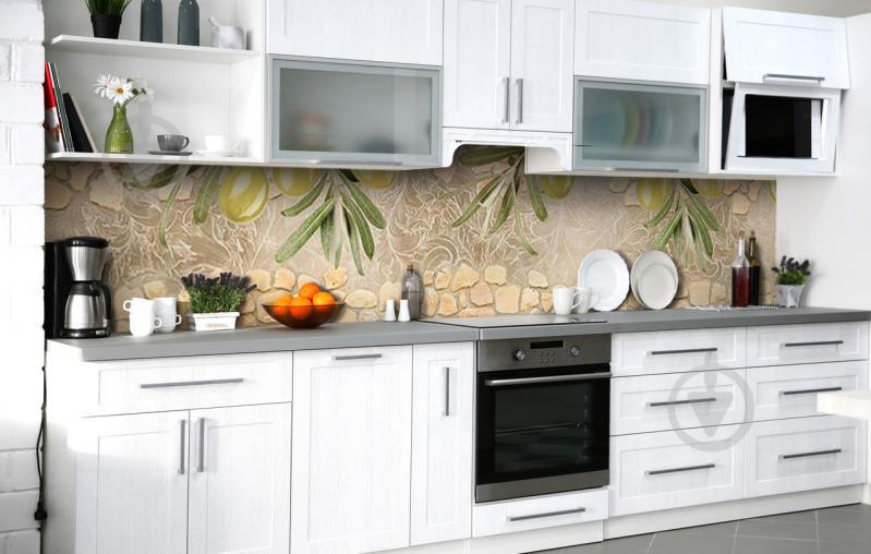 Скинали на кухню Zatarga «Оливки во дворе» 650х2500 мм виниловая 3Д наклейка кухонный фартук самоклеящаяся