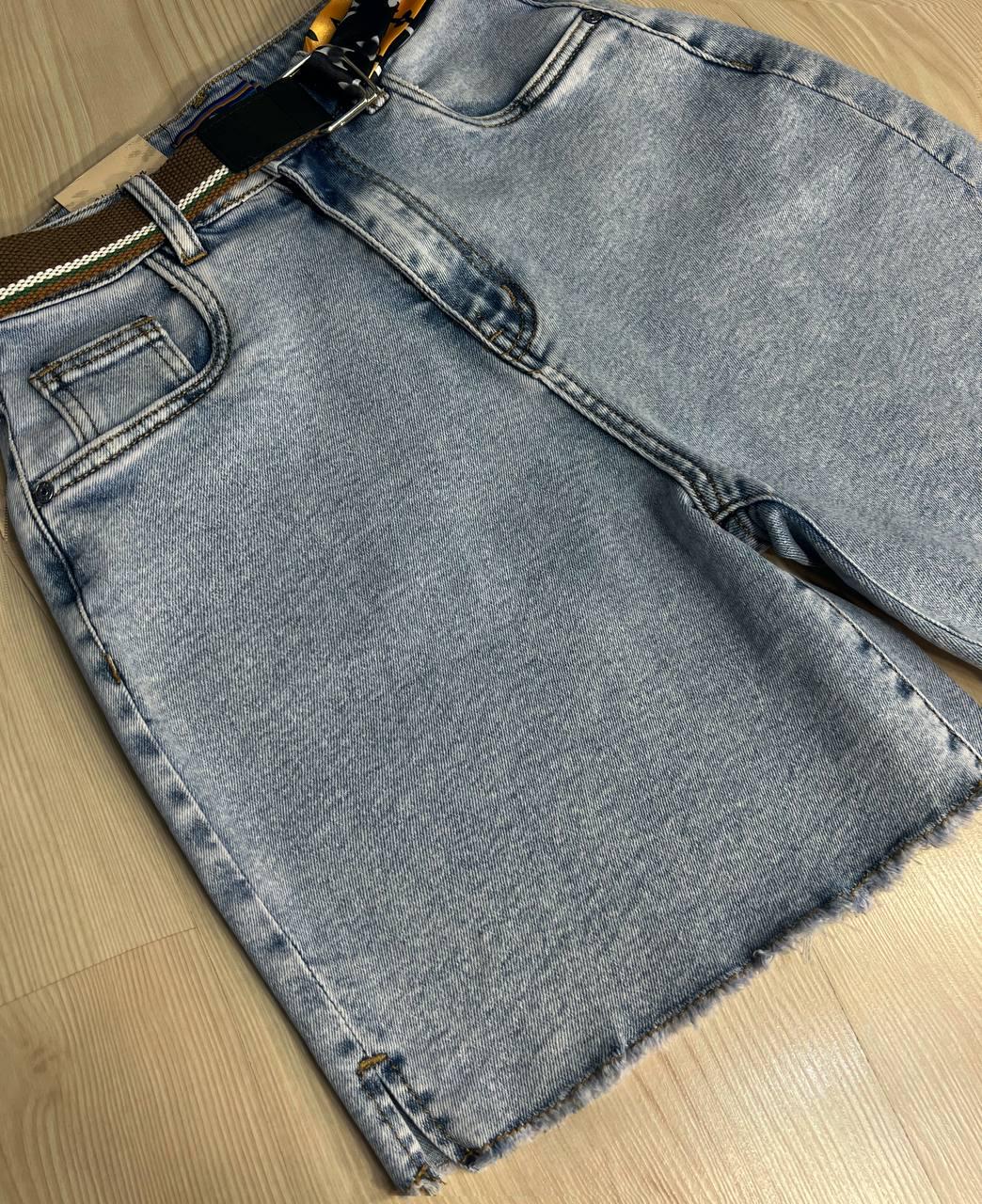 Шорты женские джинсовые Vindasion 4087 средней длины с разрезами и ремнем р. 26 Голубой (4193) - фото 4