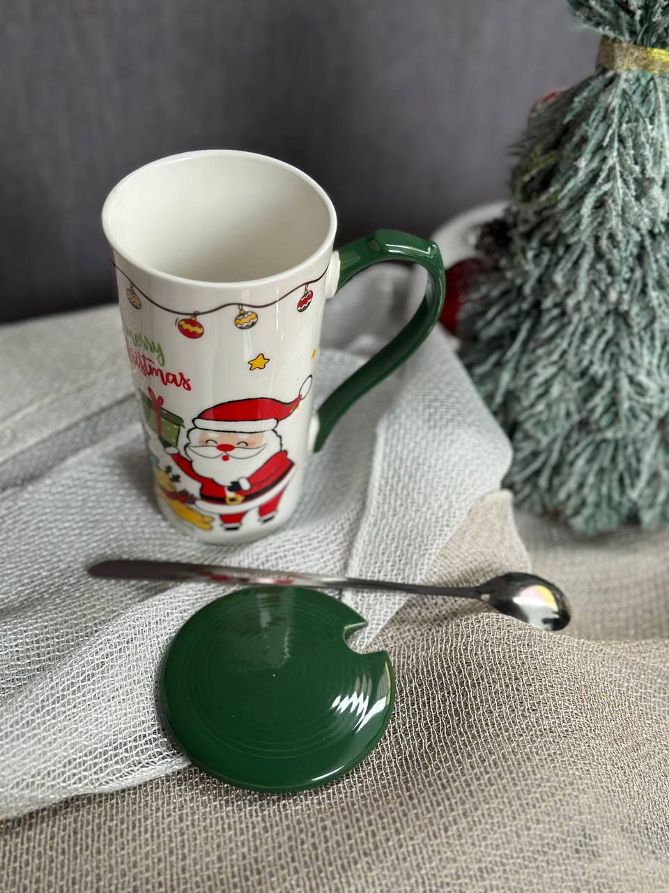 Кухоль керамічний Olens 102-1088 Біг-санта з кришкою та ложкою 380 мл Зелений (2785973952) - фото 5 Кухоль керамічний Olens 102-1088 Біг-санта з кришкою та ложкою 380 мл Зелений (2785973952) - фото 5