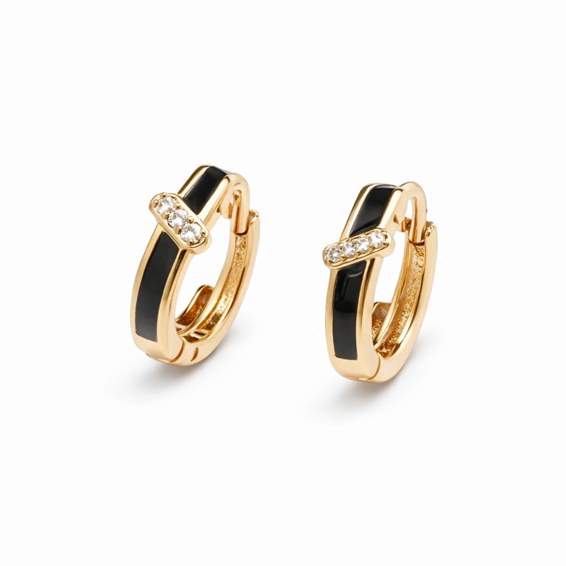 Серьги Xuping с черными вставками и камешками гипоаллергенные Золотистый (2931609923)