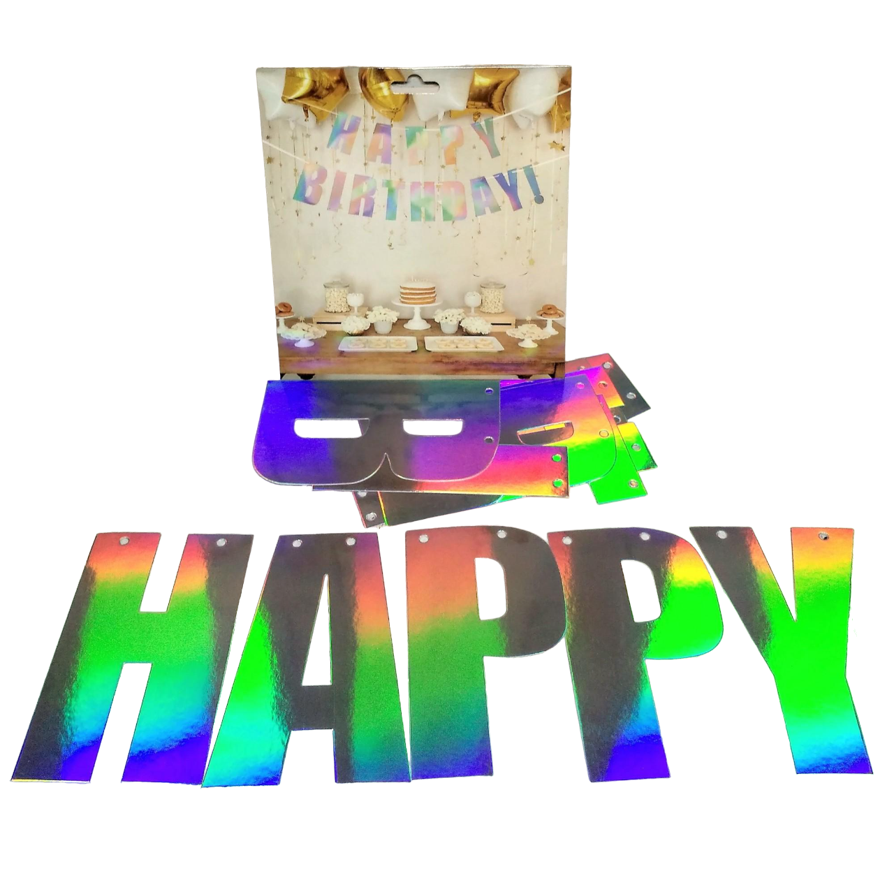 Гирлянда растяжка буквы "Happy Birthday" голографическая Серебристый (5-70510)
