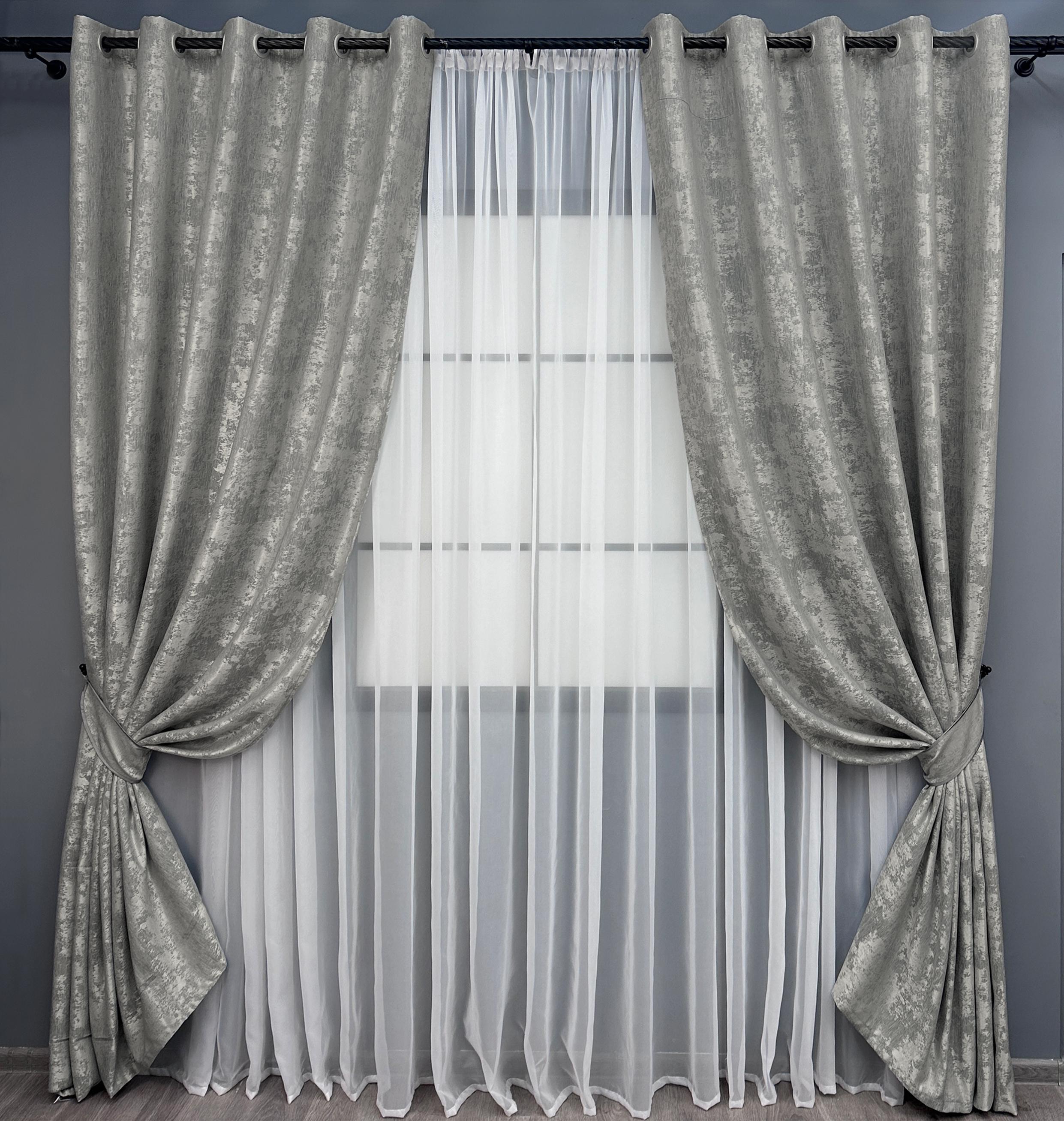 Комплект штор на люверсах VR-Textil Жаккард Sultan XO №1125ш 150х250 см 2 шт. Серый (37-0157)