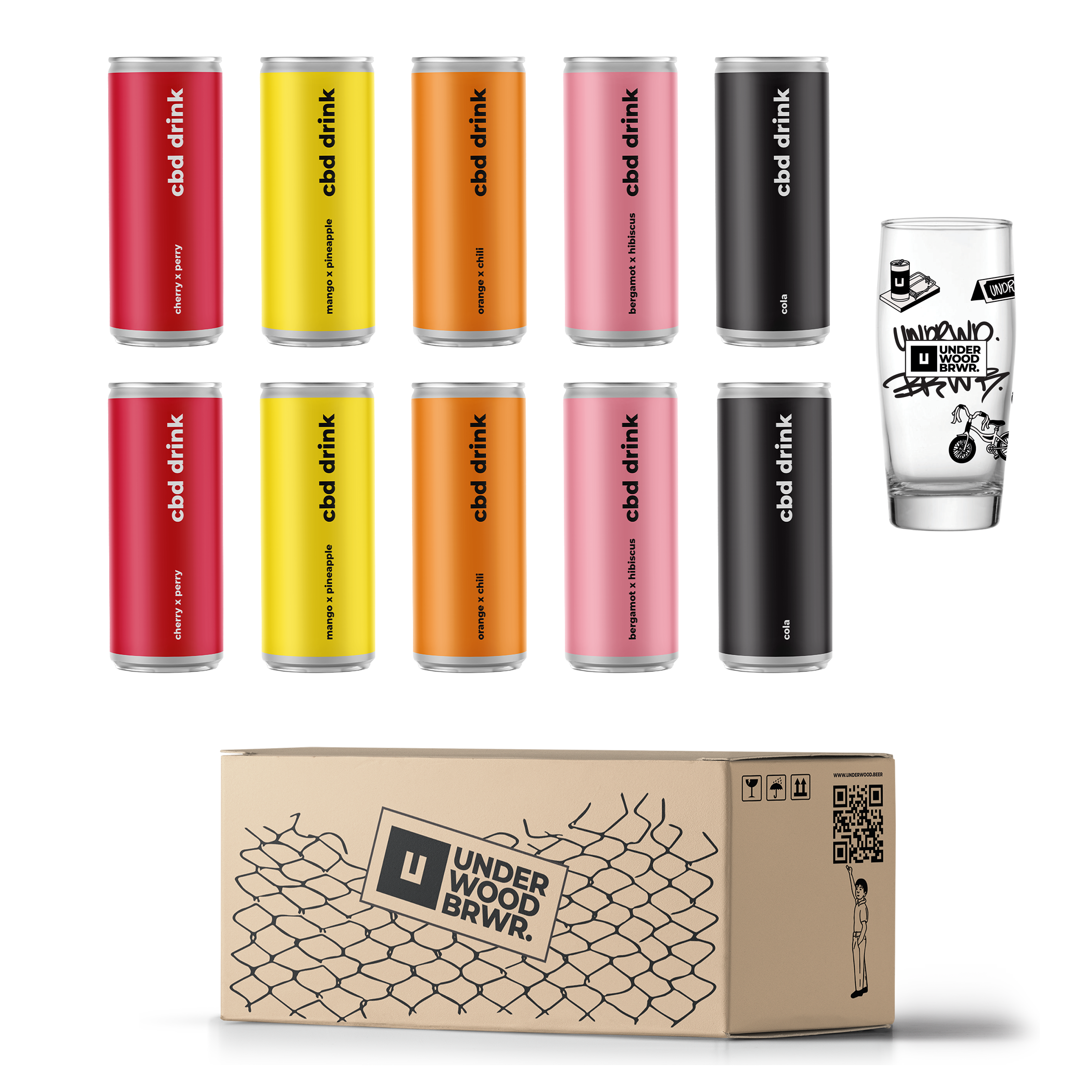 Набір дегустаційний безалкогольних напоїв Underwood Brewery CBD DRINK Mix з фірмовим келихом Billy 0,33 л 10 шт. (267148)
