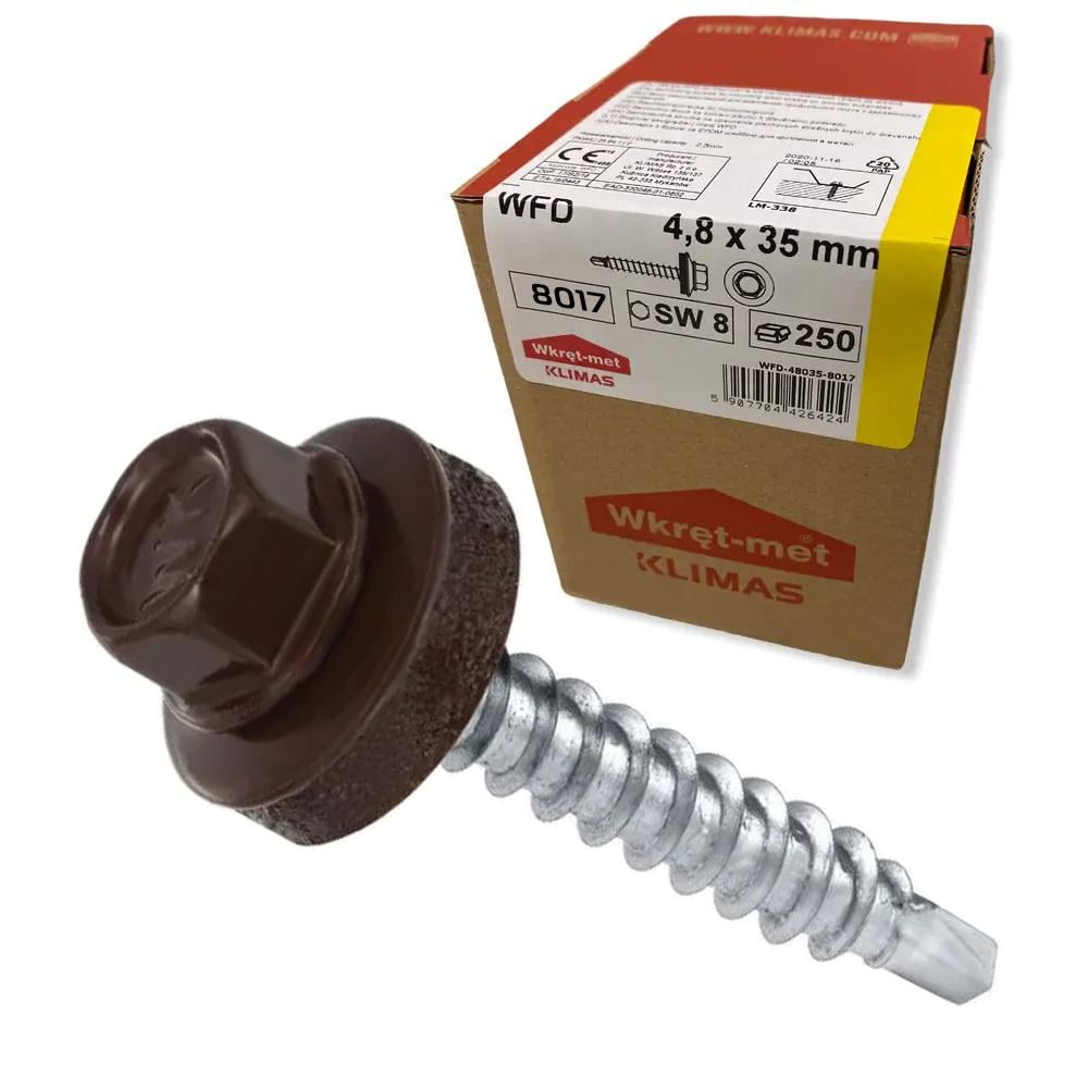 Саморез кровельный по дереву Klimas Wkret-Met RAL 8017 4,8x35 мм 250 шт.