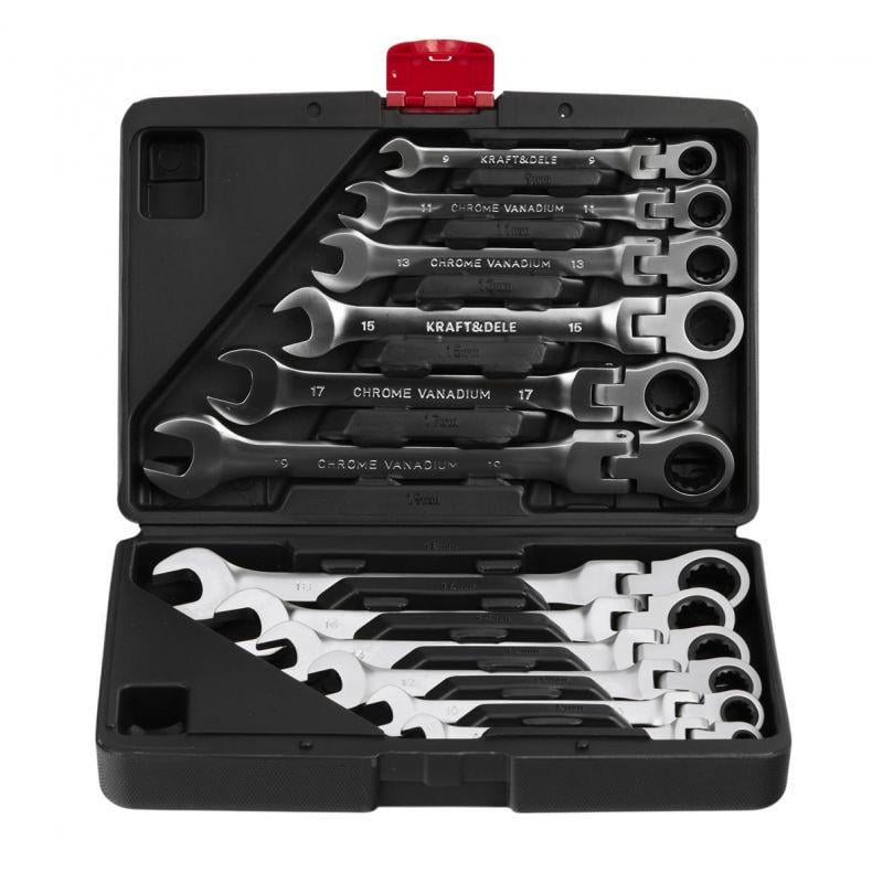 Набір ключів ріжкових накидних з тріскачкою Kraft&Dele KD11304 8-19 мм 12 шт. - фото 2 Набір ключів ріжкових накидних з тріскачкою Kraft&Dele KD11304 8-19 мм 12 шт. - фото 2
