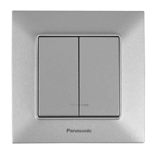 Выключатель двухклавишный с подсветкой Panasonic Arkedia Slim Серебристый (WNTC0010-2SL)
