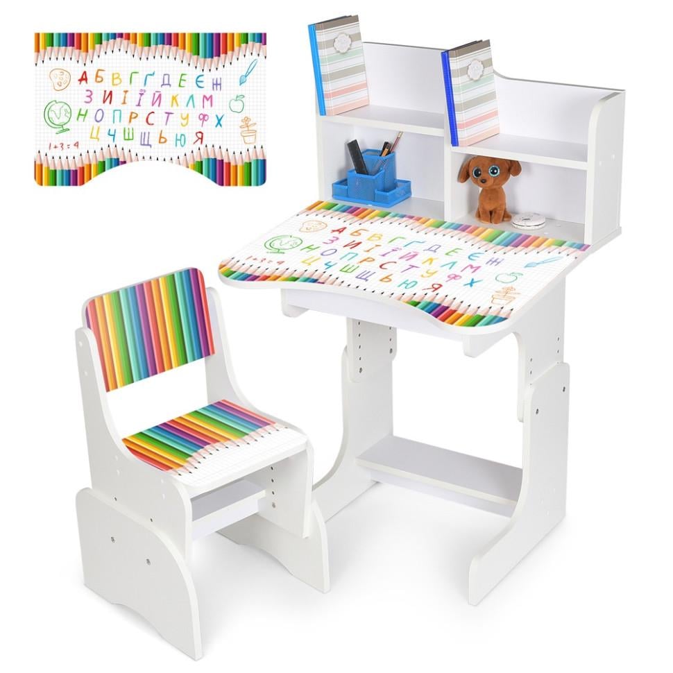 Парта-трансформер Bambi зі стільчиком та надбудовою дерево з регулюванням висоти 56,5/67,5 см