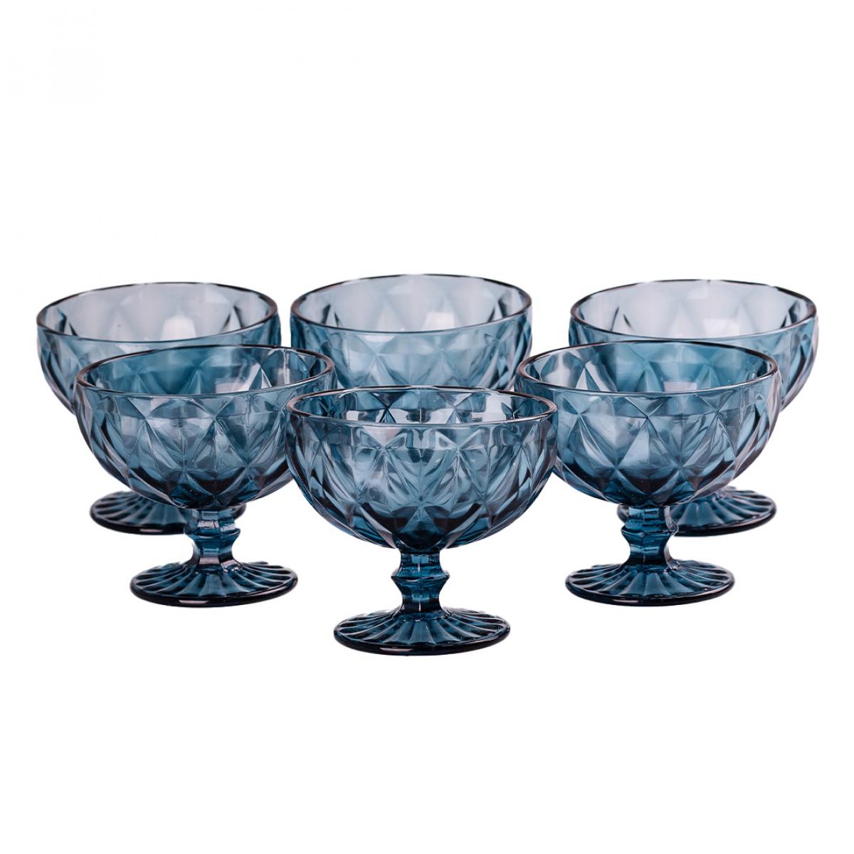Креманки фигурные граненые из толстого стекла 6 шт. Синий (HP037BL)