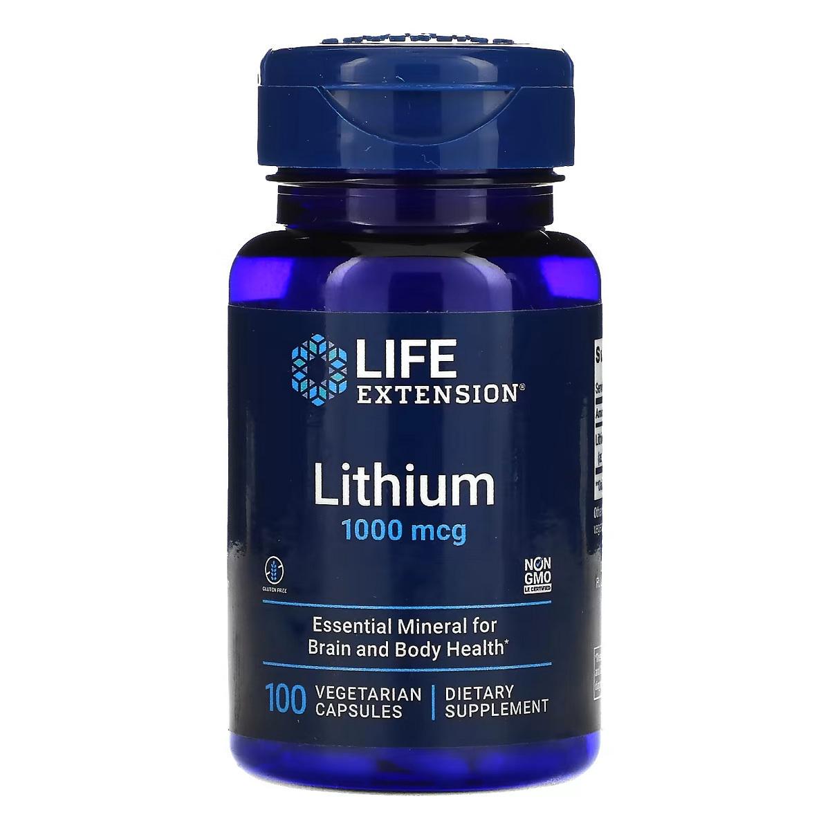Литий Lithium Lithium Life Extension 100 вег. капс. 1000 мкг (7261)