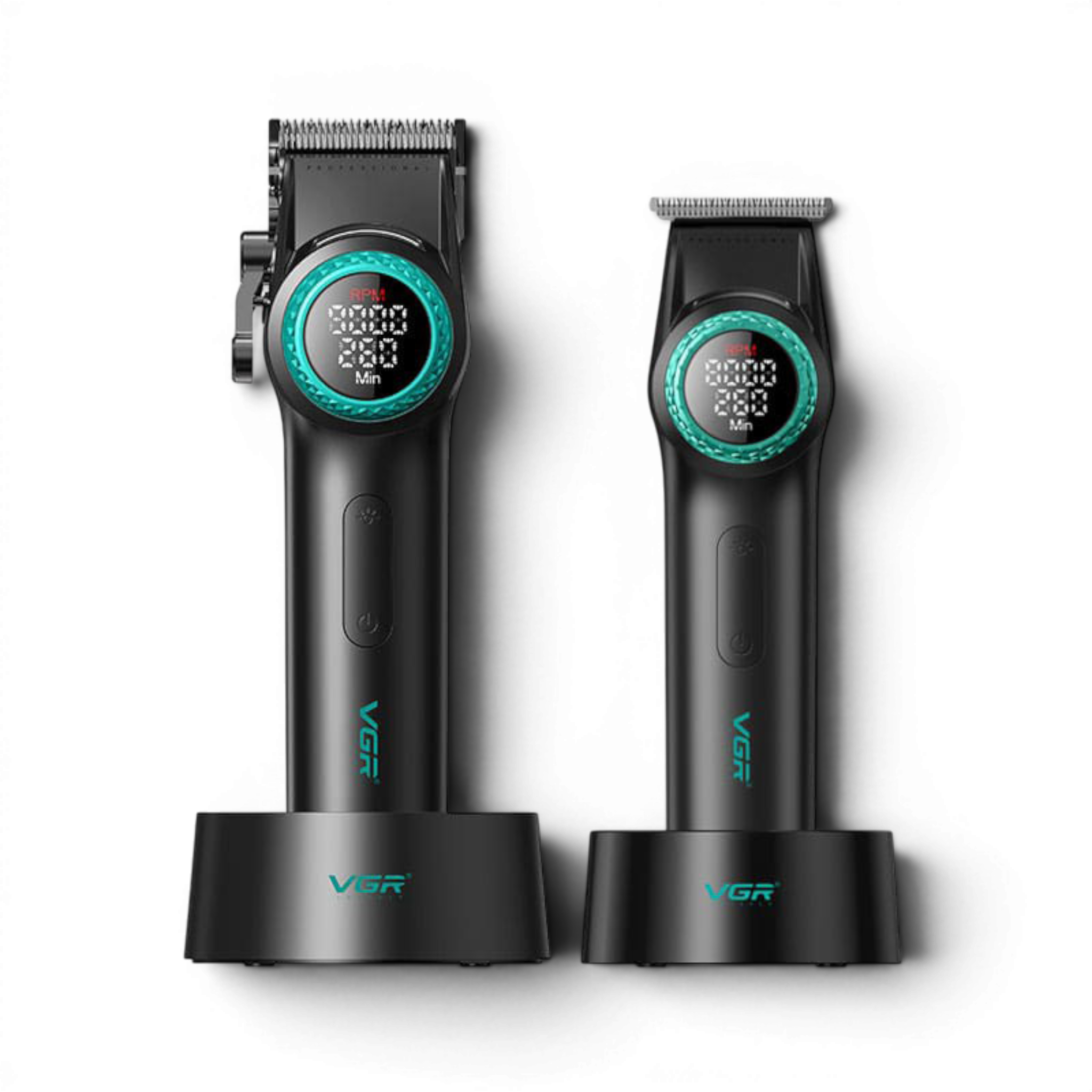 Набір машинка та тример VGR V-001&V-977 Black 2в1 DLC-ножі акумуляторні LED-дисплей