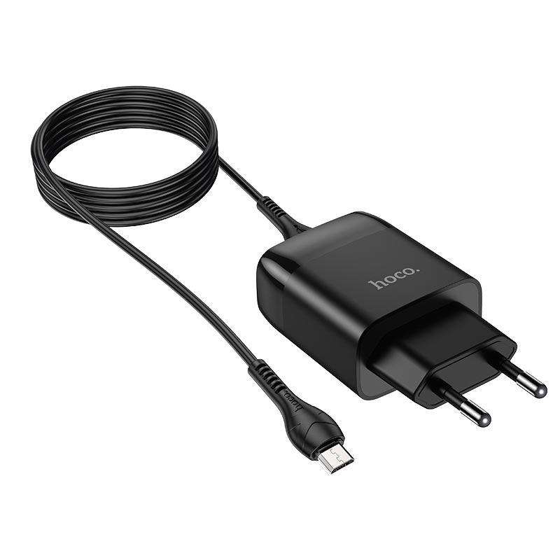 Пристрій мережевий зарядний Hoco C72Q QC3.0 1 USB/2A з кабелем для заряджання USB/MicroUSB Чорний - фото 3