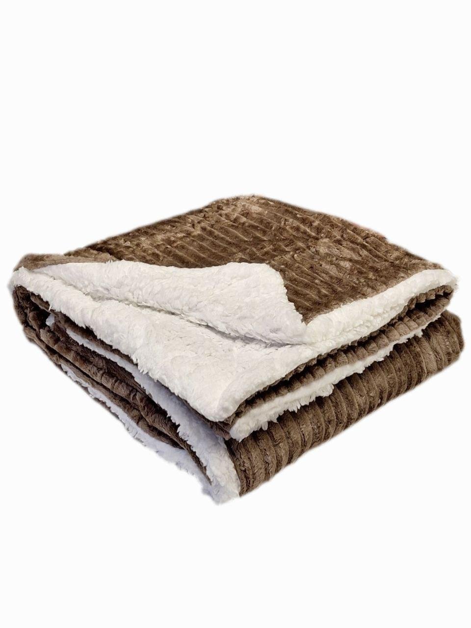 Плед двухсторонний на овчине Полоска 125x165 см Коричневый (1580)