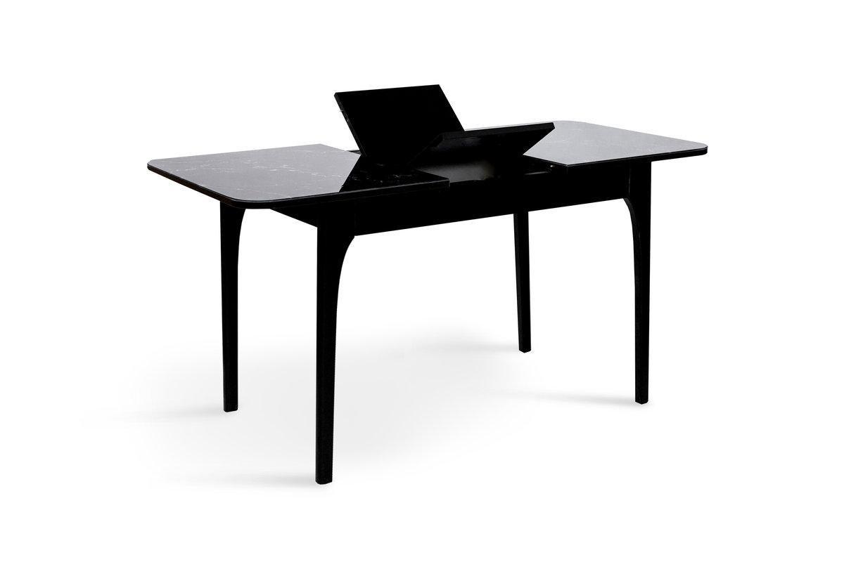 Обеденный стол раскладной Микс Мебель Фиеста ДСП/стекло/дерево 1450х750х700 мм Черный/Черный мрамор (А0056354) - фото 4 Обеденный стол раскладной Микс Мебель Фиеста ДСП/стекло/дерево 1450х750х700 мм Черный/Черный мрамор (А0056354) - фото 4