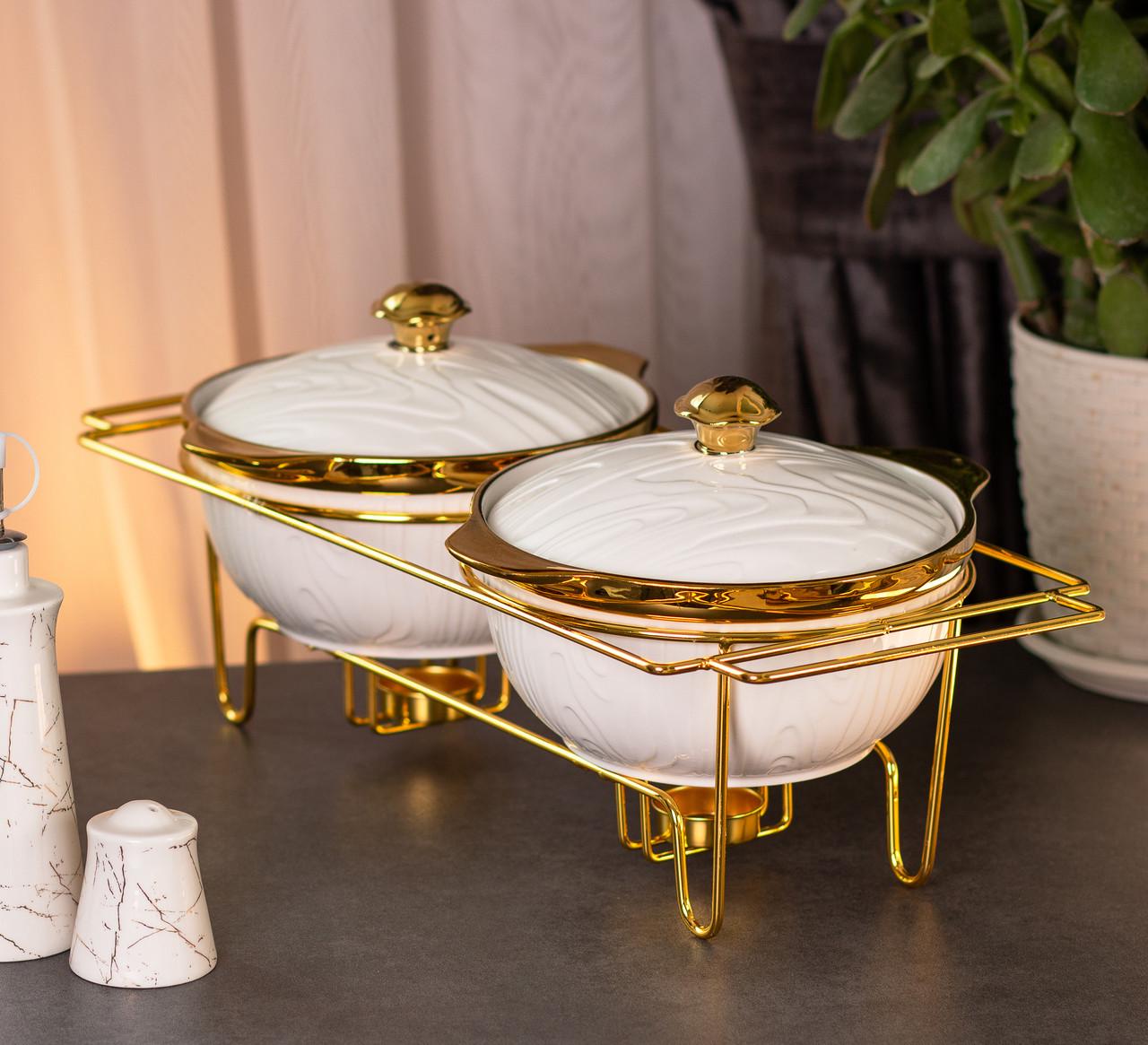 Мармит керамический на металлической подставке на 2 секции по 1 л