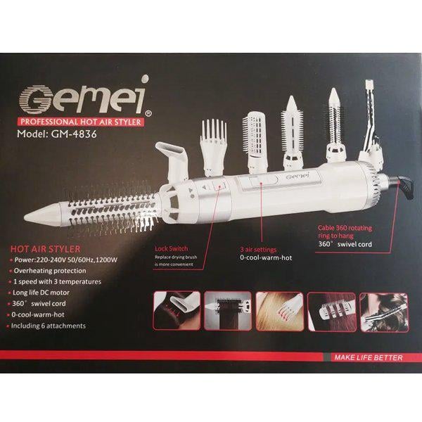 Фен для волос Gemei GM-4836 стайлер с насадками 7в1 Белый - фото 5 Фен для волос Gemei GM-4836 стайлер с насадками 7в1 Белый - фото 5