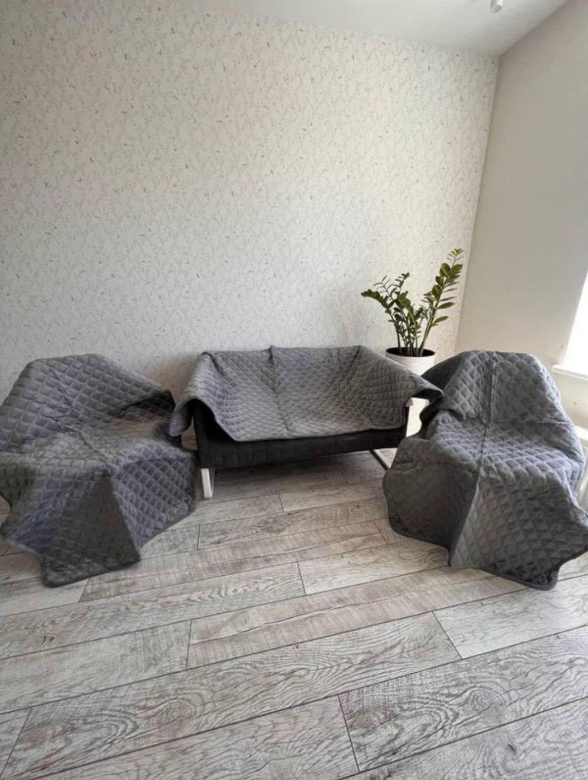 Покрывала-накидки чохлы на диван и кресла 3в1 Графитовый