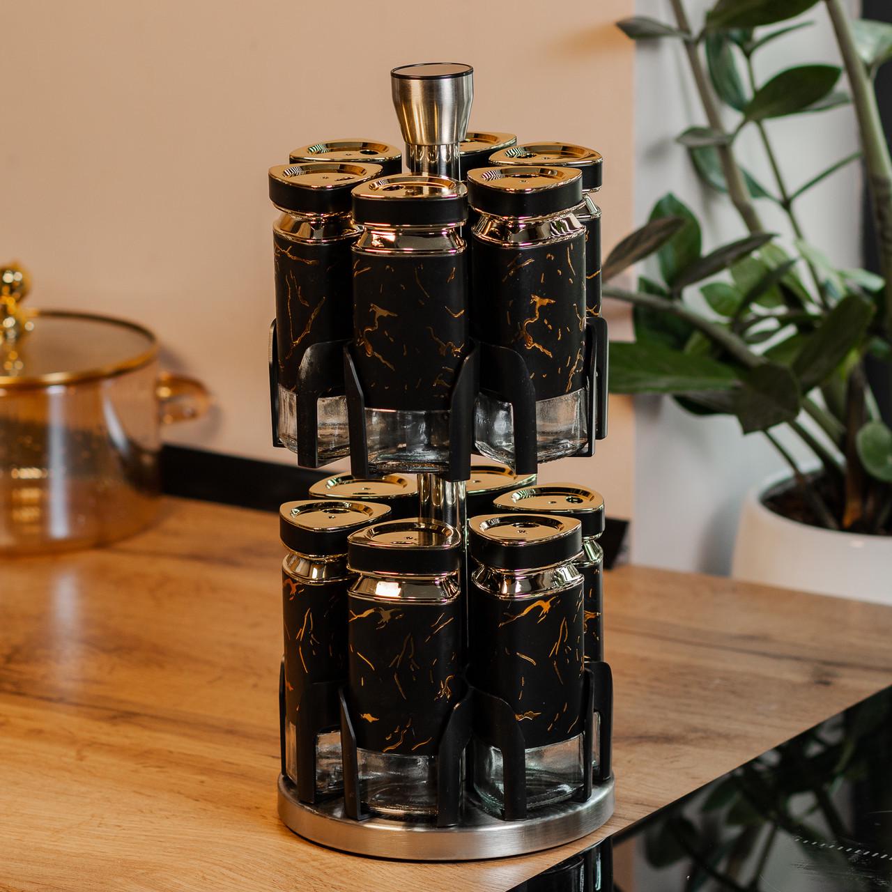 Набір для спецій на підставці 12 шт. по 120 мл Чорний мармур (HP1356) - фото 5