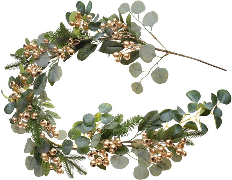 Декоративная гирлянда Золотые ягоды с искусственной хвоей 150 см (BD-YE1-007)