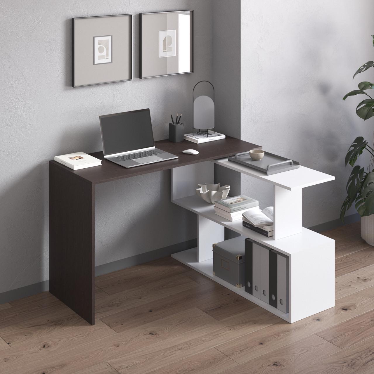 Стол-трансформер компьютерный VAYS поворотный 120х118х76,6 см Венге темный/Белый (30642160)