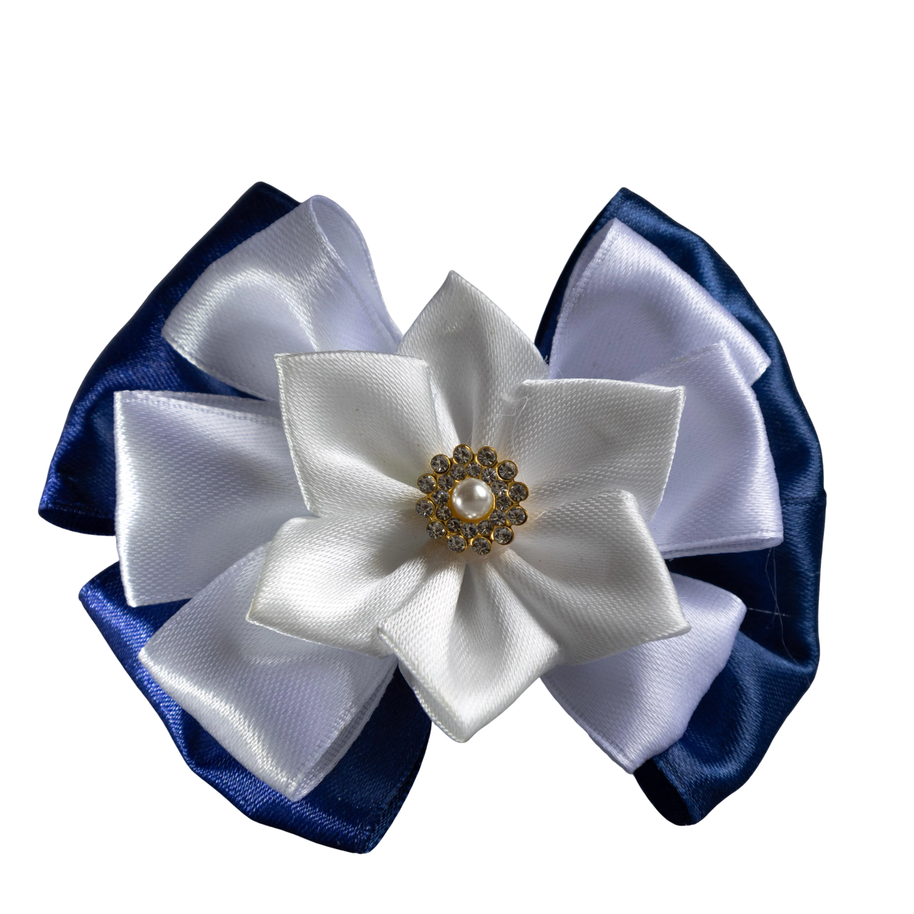Резинка для волос ДАЙС с атласным бантом 9 см 2 шт. Бело-синий (БСБ-09-Б)