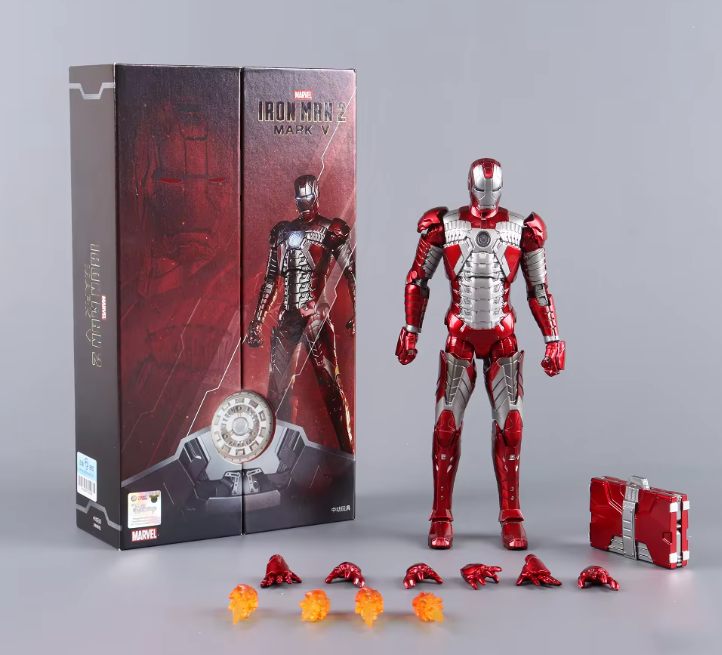 Коллекционная фигурка Железный Человек MARK V с подставкой/сменными частями/эффектами огня и чемоданом-костюмом 18 см (692)