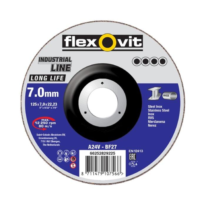 Круг Flexovit зачистной по металлу A 24 V-BF27 Inox 8500 об/мин 180х7,0х22,2 мм 66252829242 (13913)