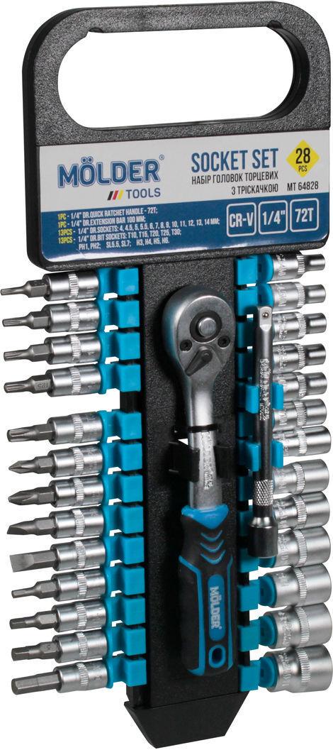 Набор торцевых головок Molder Tools с трещоткой 28 шт. 1/4 (MT64828)