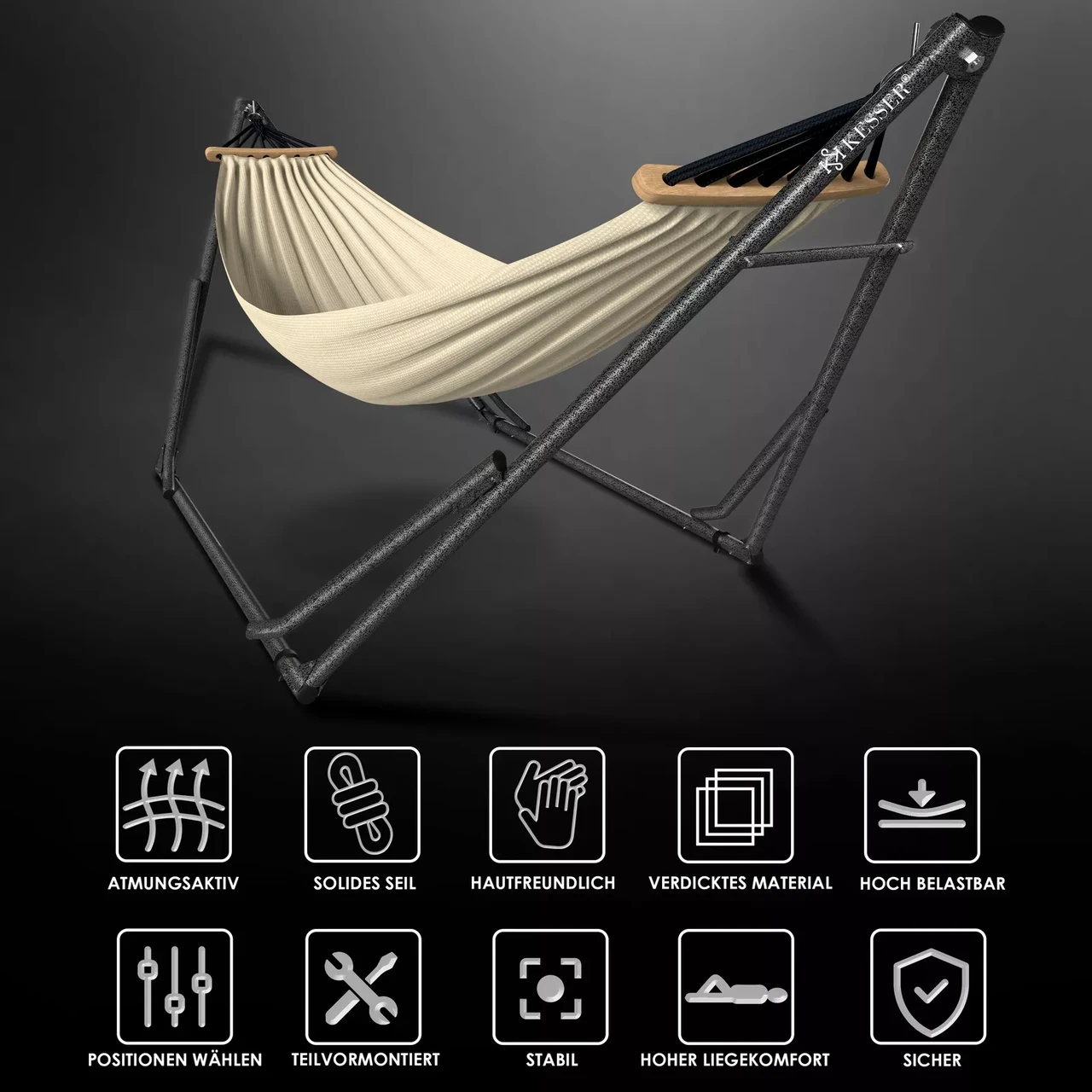 Гамаки KESSER підвісний для саду та дачі 200 кг 360x120x115 см (4260729115584) - фото 5 Гамаки KESSER підвісний для саду та дачі 200 кг 360x120x115 см (4260729115584) - фото 5